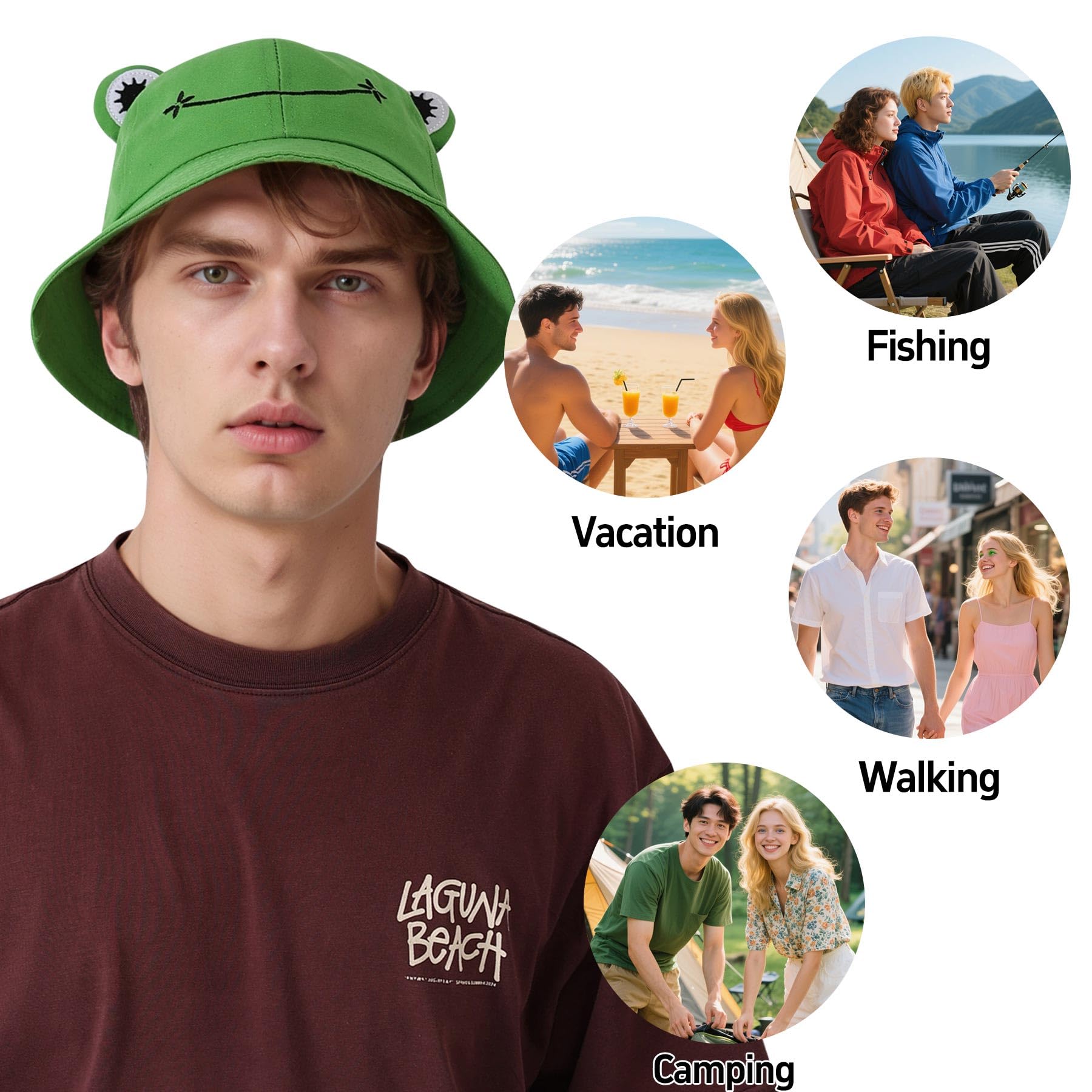 Sun Bucket Hats for Women & Men Beach Hat UV Protection Adjustable Summer Packable Cotton Frog Funny Fisfing Travel Cap