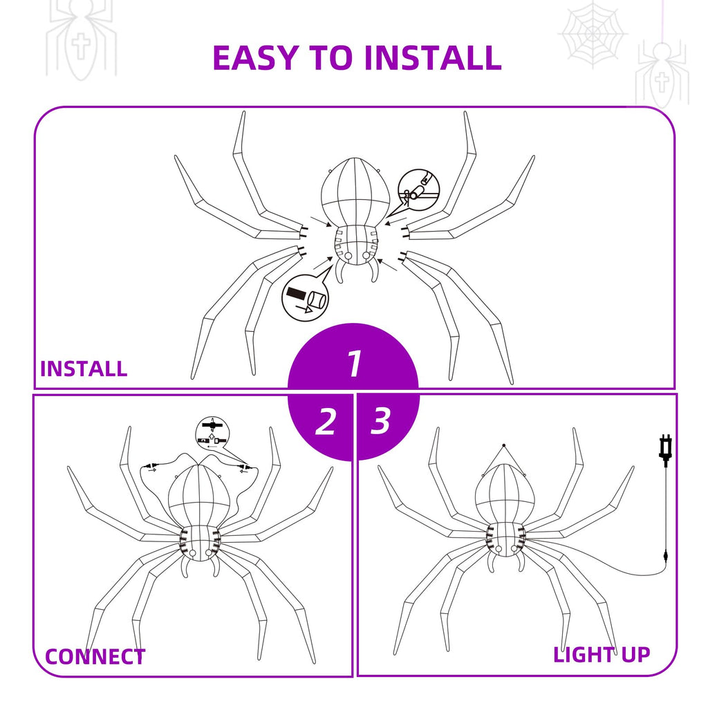 Halloween Decorations Outside Giant Spider - HOYECHI Outdoor Halloween Decor Lighted Spider 4.2FT, Light Up Spider with 90 LED Lights, Ground Stakes, for Front Yard Porch Gardens Lawns Party