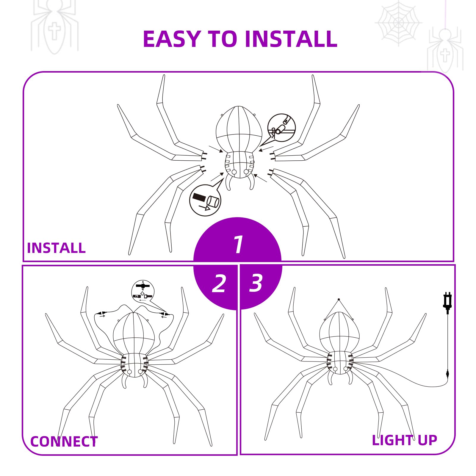 Halloween Decorations Outside Giant Spider - HOYECHI Outdoor Halloween Decor Lighted Spider 4.2FT, Light Up Spider with 90 LED Lights, Ground Stakes, for Front Yard Porch Gardens Lawns Party