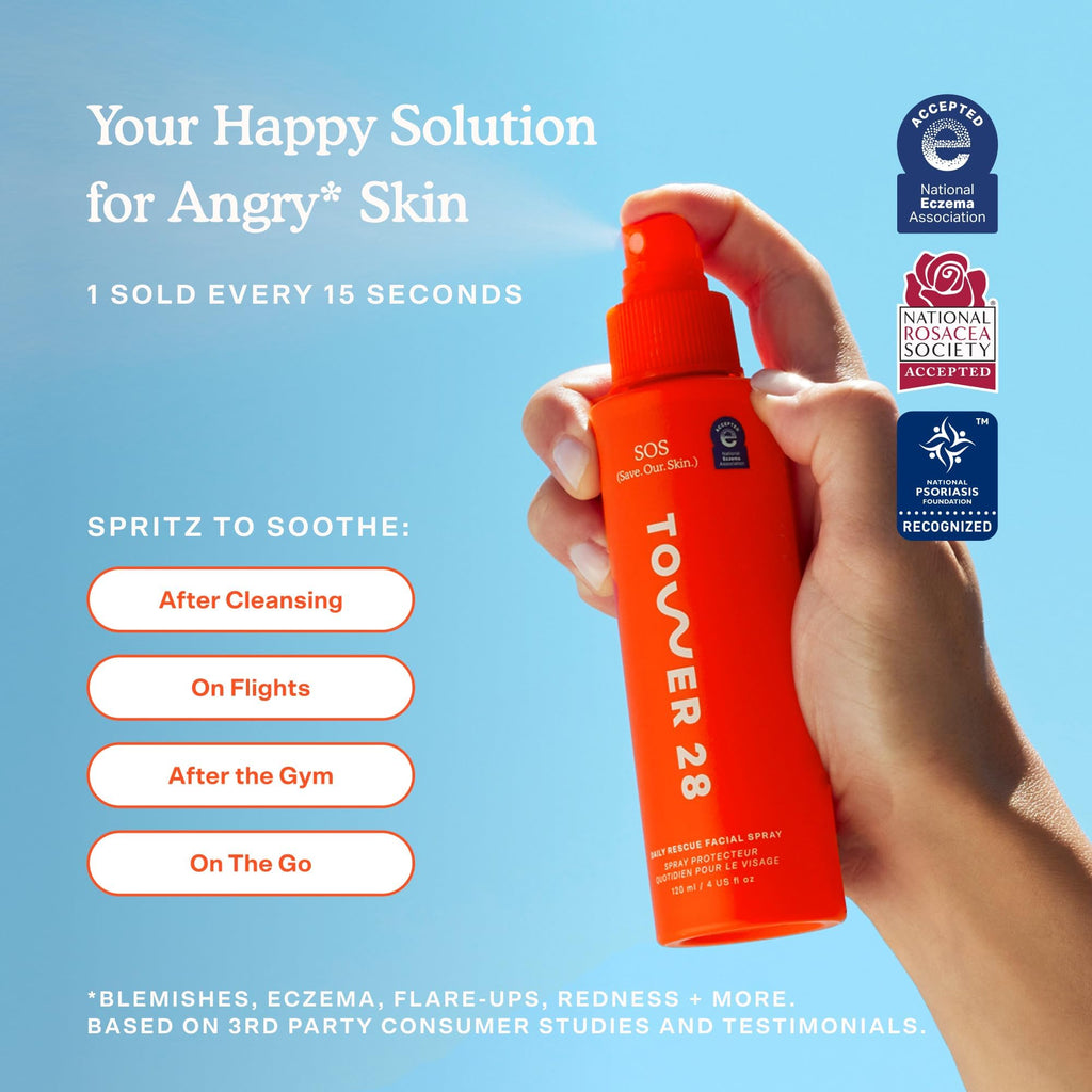 Tower 28 SOS Daily Rescue Facial Spray - Hypochlorous Acid Spray to Help Reduce Redness, Calm Irritation + Alleviate Flare-Ups - Purifying Travel Size Face Toner - Everyday Skin Care Essential (1 oz)