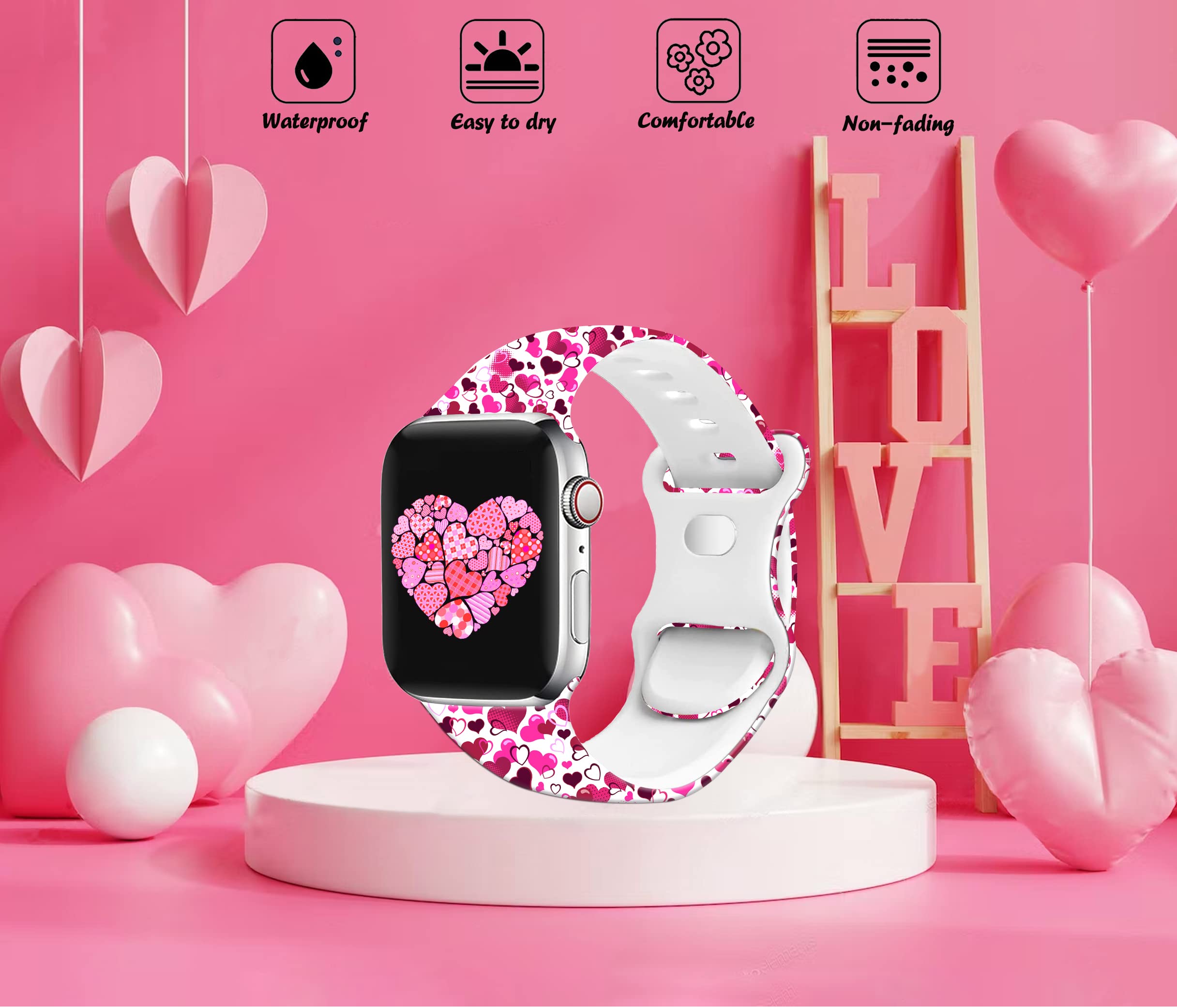 Holiday Watch Bands Compatible Watch 38mm 40mm 41mm 42mm for Women Men, Adjustable Soft Silicone Replacement Smartwatch Wristband for SE Series 8/7/6/5/4/3/2/1