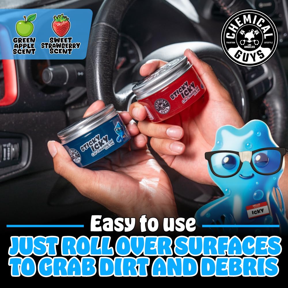 Chemical Guys Sticky Icky Car Cleaning Gel, Green Apple, Interior Car Cleaner, Reusable Automotive Crevice & Interior Dust Cleaner for Air Vents, Consoles, Cup Holders & Keyboards, 4 Pack (100g Each)