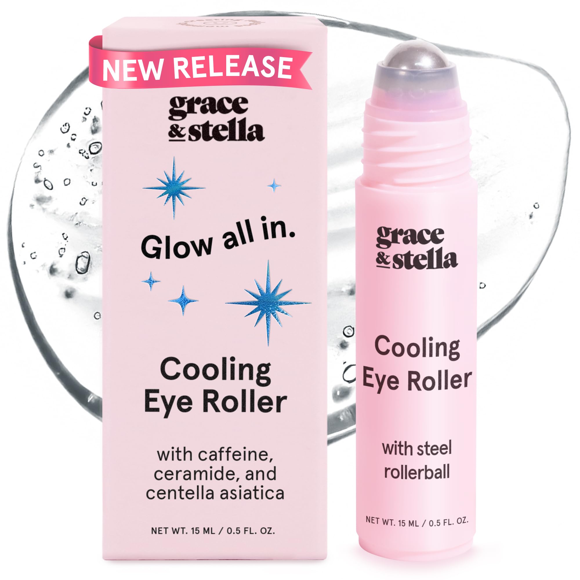 grace & stella Under Eye Brightener Roller - Airplane Travel Essentials - Travel Size Toiletries - Retinol & Caffeine Eye Serum for Puffiness, Dark Circles, Wrinkles - Vegan Skincare (15ml / 0.51floz)