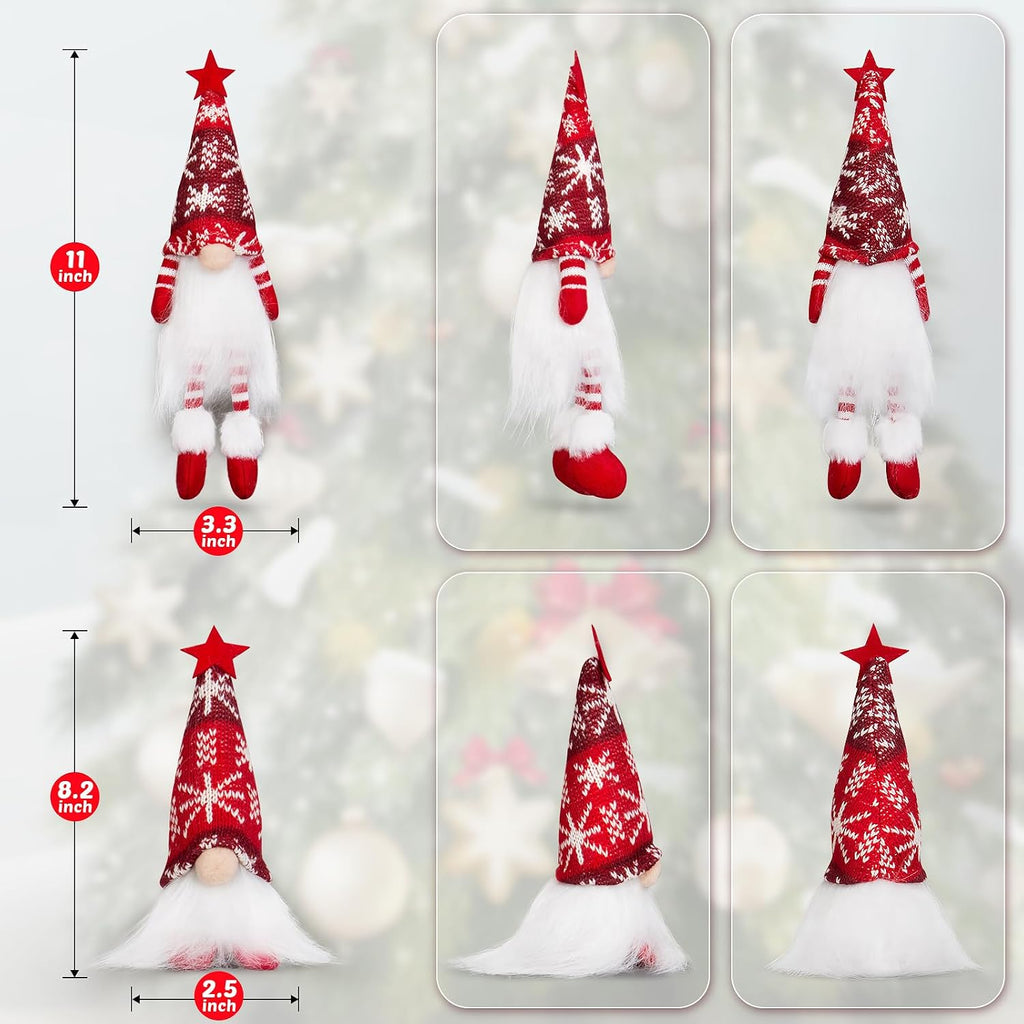 WEMEMORN Gnome Christmas Decorations Set of 6, Lighted Christmas Gnome Ornaments, Swedish Tomte Xmas Gnomes Plush Doll, Scandinavian Santa Christmas Ornaments Indoor Home Tree Tabletop Decoration