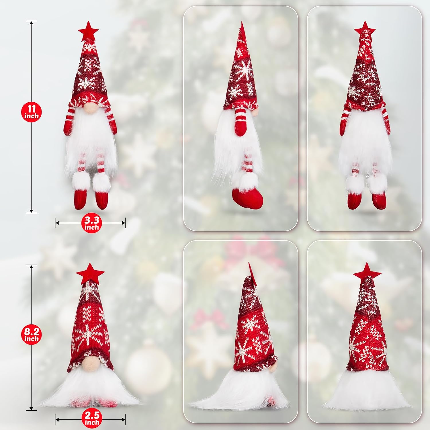 WEMEMORN Gnome Christmas Decorations Set of 6, Lighted Christmas Gnome Ornaments, Swedish Tomte Xmas Gnomes Plush Doll, Scandinavian Santa Christmas Ornaments Indoor Home Tree Tabletop Decoration