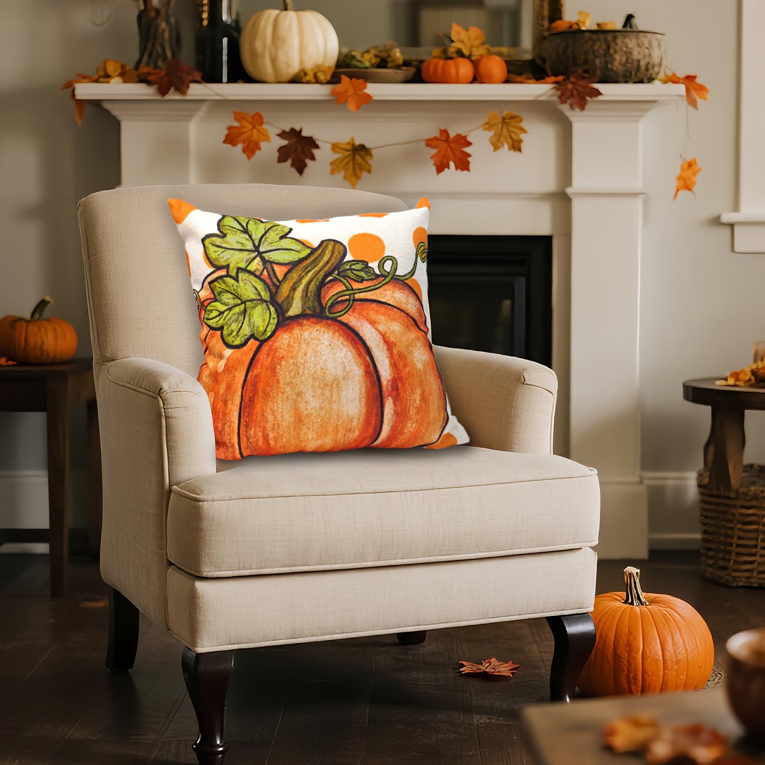 Fall Pillow Covers 18x18 Inch Autumn Pumpkin Maple Leaf Throw Pillowcase Orange Cushion Case for Thanksgiving Home Farmhouse Couch Sofa Bed Indoor Outdoor Decor (Set of 4)