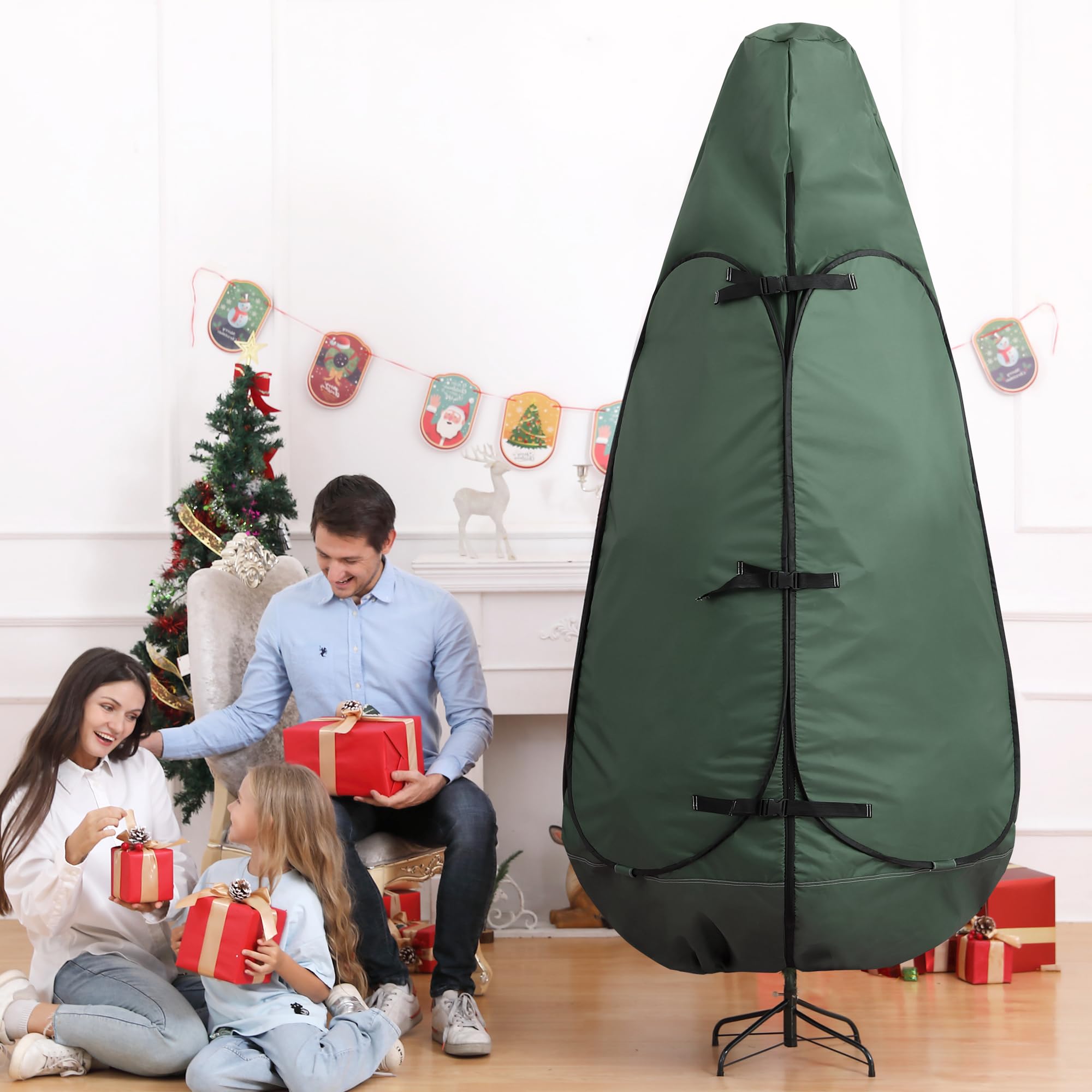 Upright Christmas Tree Storage Bag 7.5 Ft, Artificial Christmas Tree Storage Bag 6.5ft, Christmas Tree Cover for Upright Storage Fit 6 Ft / 6.5 Ft / 7 Ft / 7.5 Gray