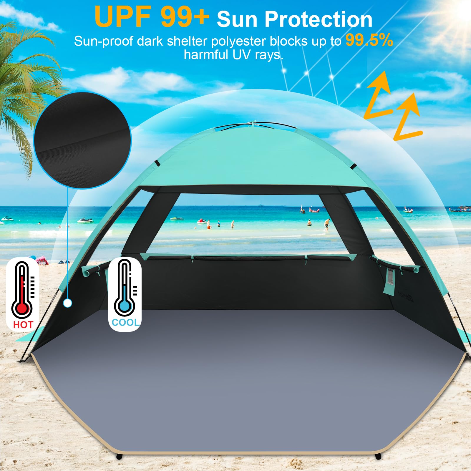 Gorich Beach Tent Sun Shelter for 3/4/6/8/10 Person with UPF 50＋ UV Protection, Lightweight & Easy Setup Beach Shade Canopy, Portable Beach Shade Tent Beach Cabana