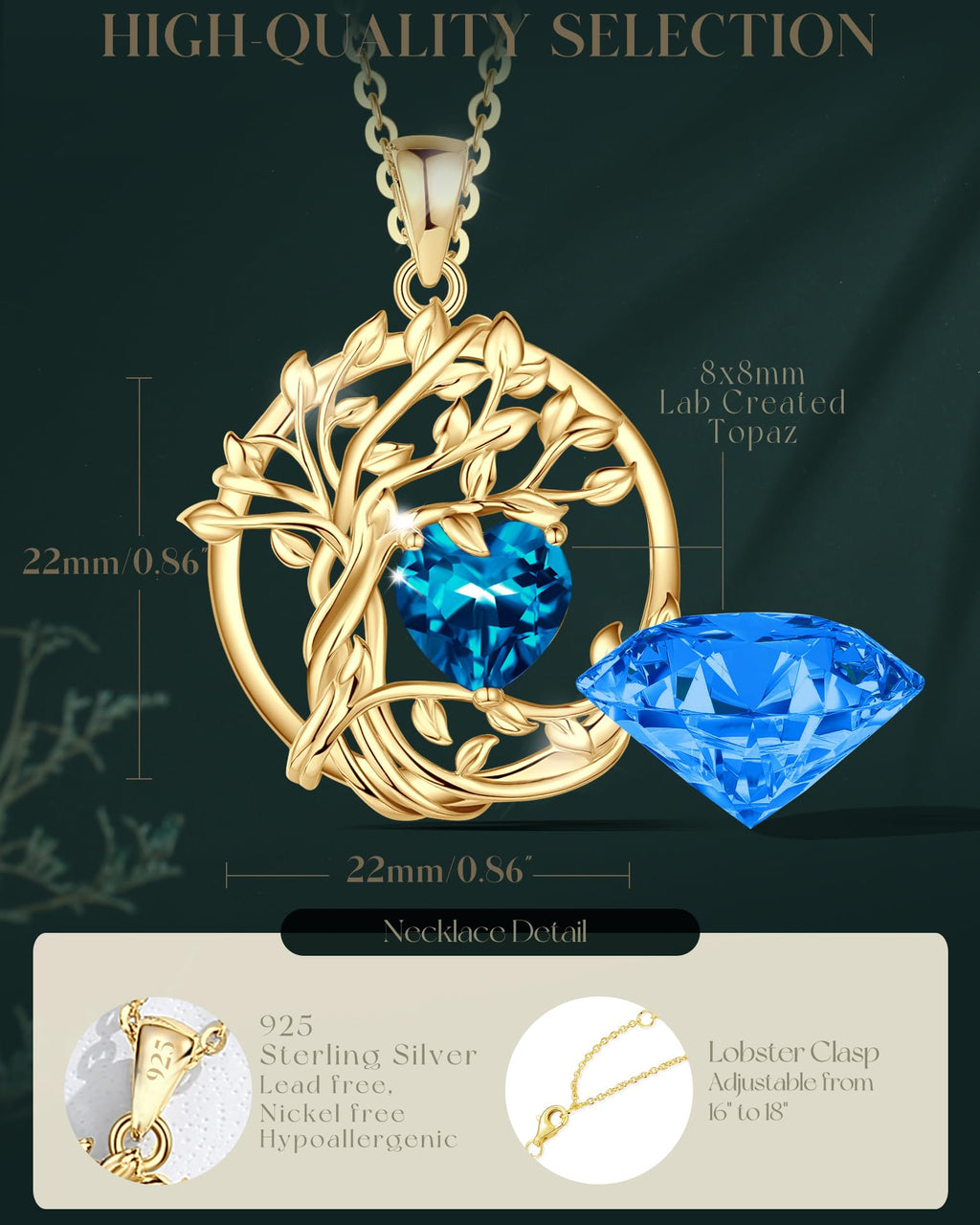 FANCIME Tree of life Birthstone necklace Sterling Silver Pendant Birthstone Necklace Gemstone Anniversary Birthday Jewelry Mothers Day Gifts for Mom Her Wife