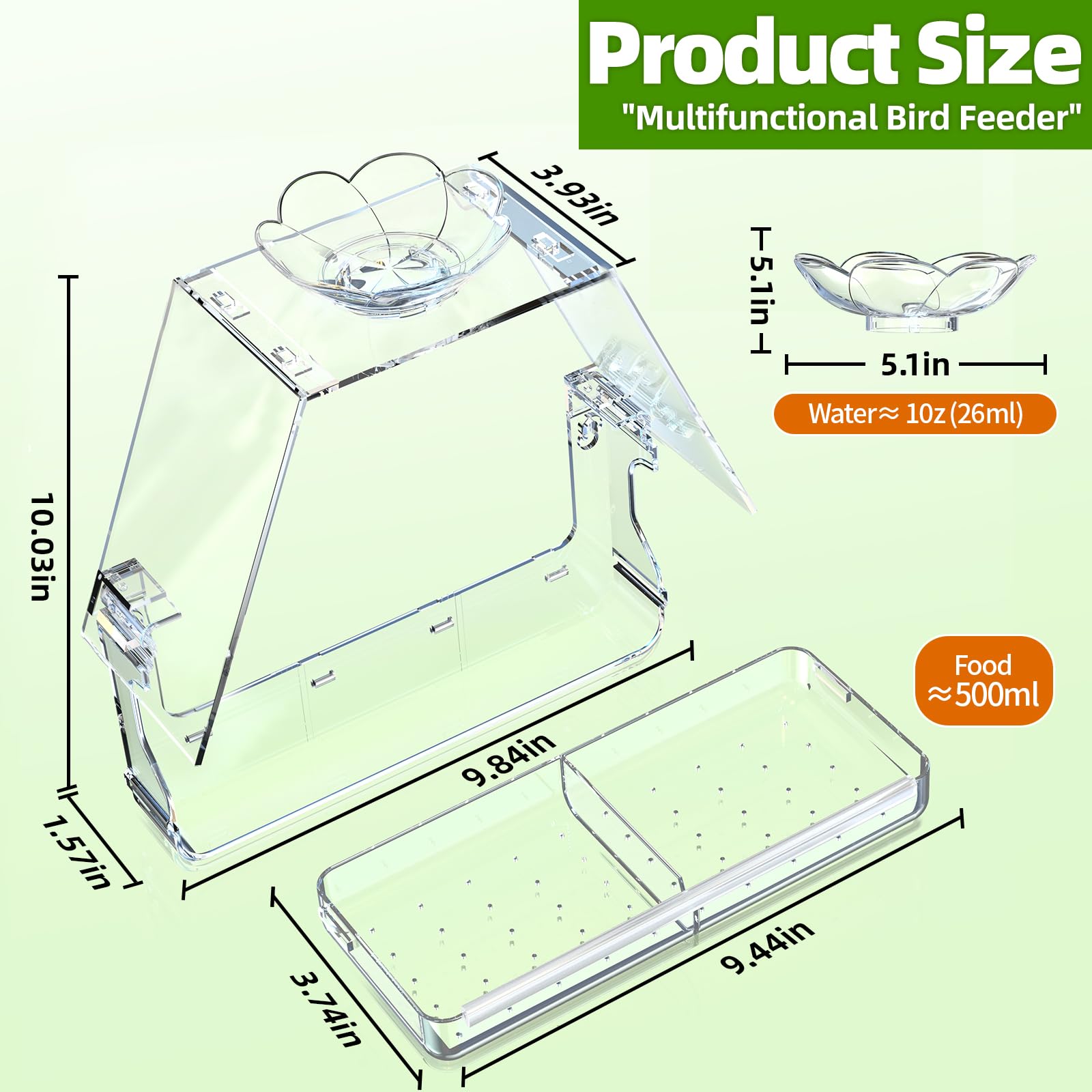 WENMIXER Window Bird Feeder with Non-Marking Self-Adhesive Hooks, Clear and Transparent, Outdoor Wild Bird Watching Gift, Garden Decor (Standard)