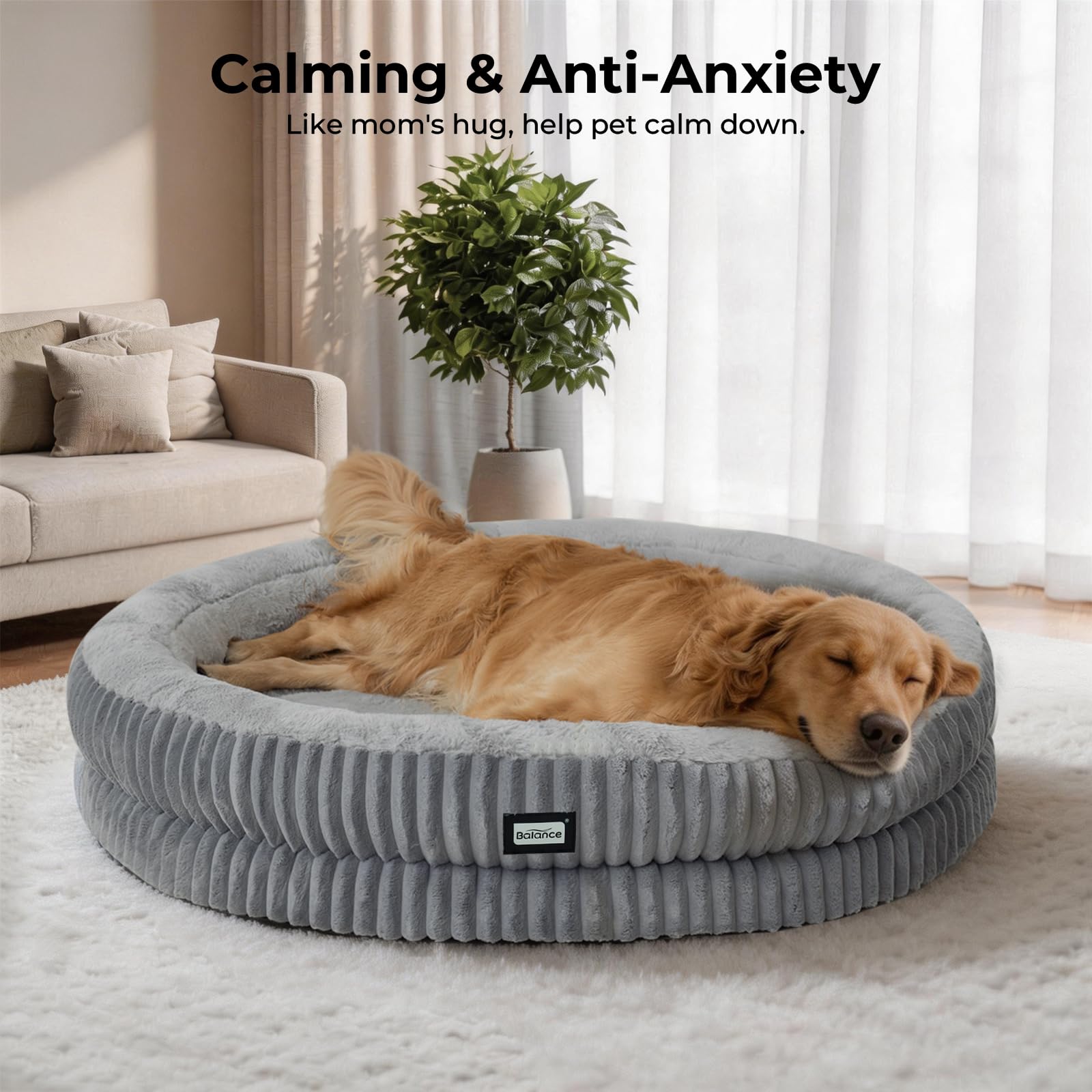 BALANCE Cat Bed Kitten Bed, Washable Round Cat Beds for Indoor Cats, Super Soft Plush Faux Fur Pet Bed for Puppy and Kitten with Anti-Slip Bottom