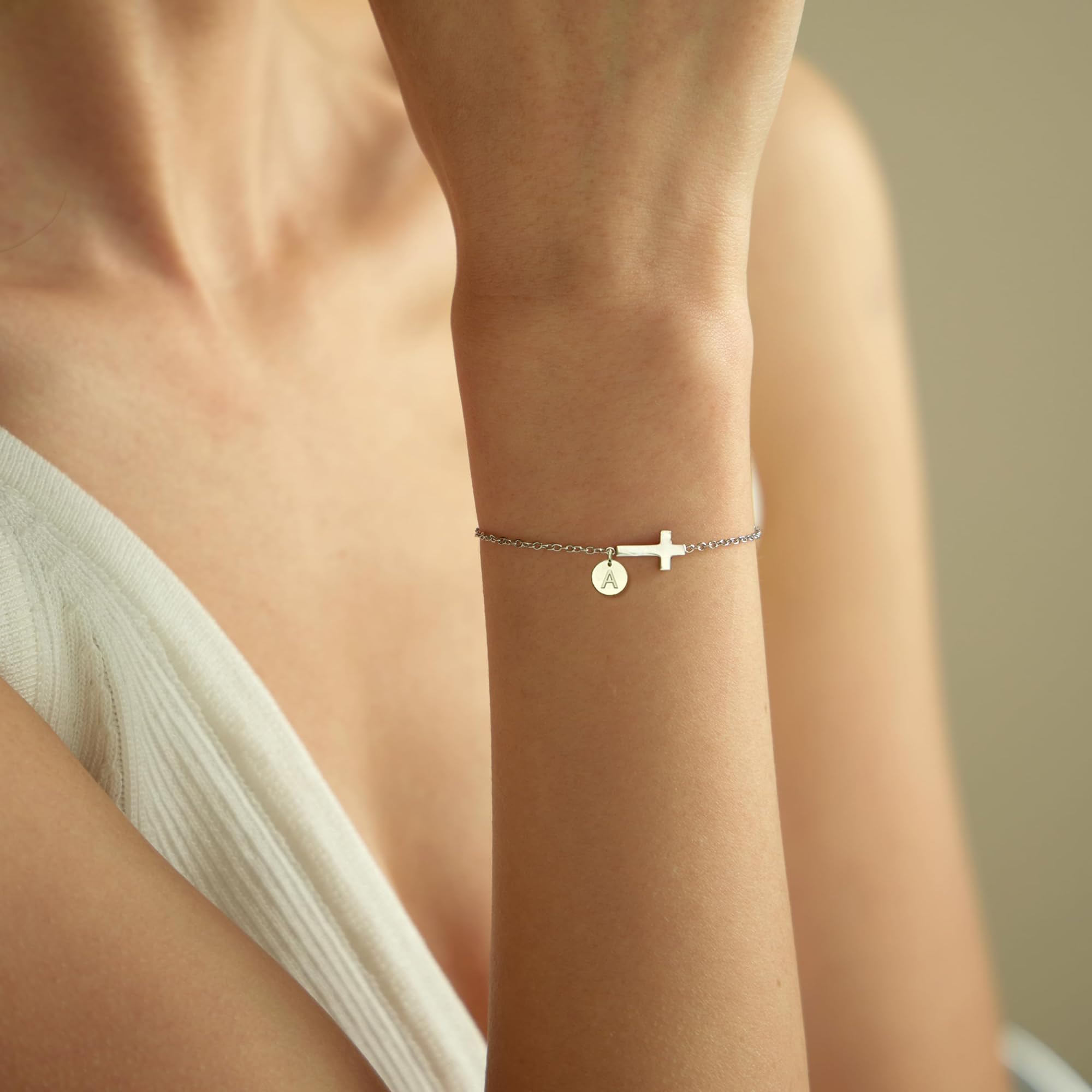 Stocking Stuffers for Teens Women, Cross Bracelet for Women Graduation Gift Dainty Cross Bracelet with Initials Christian Gifts for Women Teen Girl Gift Confirmation Baptism Religious Jewelry Birthday Mothers Day Gifts