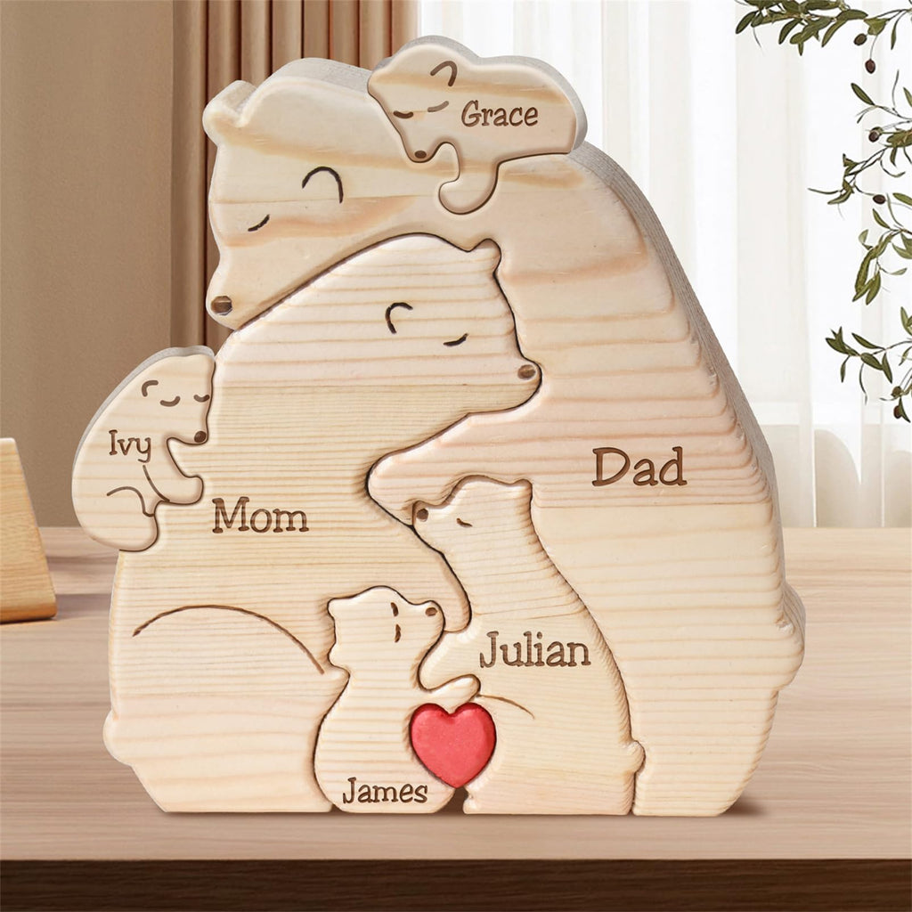 Personalized Family Name Puzzle with 2-8 Names Custom Wooden Bear Puzzle with Names Customized Wooden Puzzle Gifts for Christmas (Bear)
