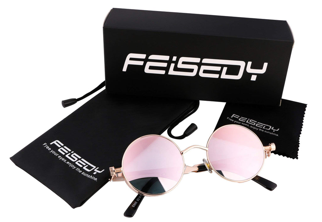 FEISEDY Retro Gothic Steampunk Sunglasses Round Metal Frame Punk Circle Inspired Shade Men B1857