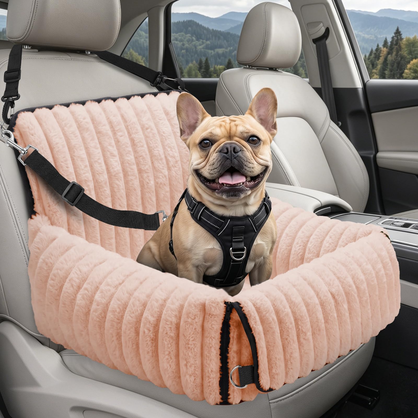 MIXJOY 6-in-1 Dog Car Seat for Small/Medium Dogs up to 25 lbs, Multi-Functional Dog Carrier for Car with Detachable Washable Cover, Pet Travel Bed with Clip-On Safety Leash, Beige