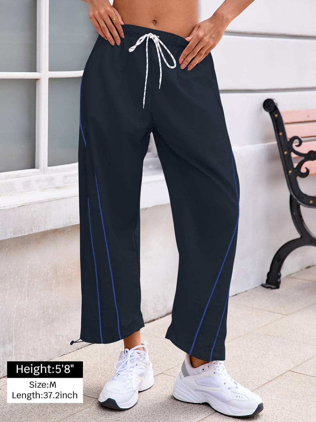 Fisoew Womens Baggy Wide Leg Pants Casual Elastic Waist Drawstring Hiking Workout Cropped Pants with Pockets