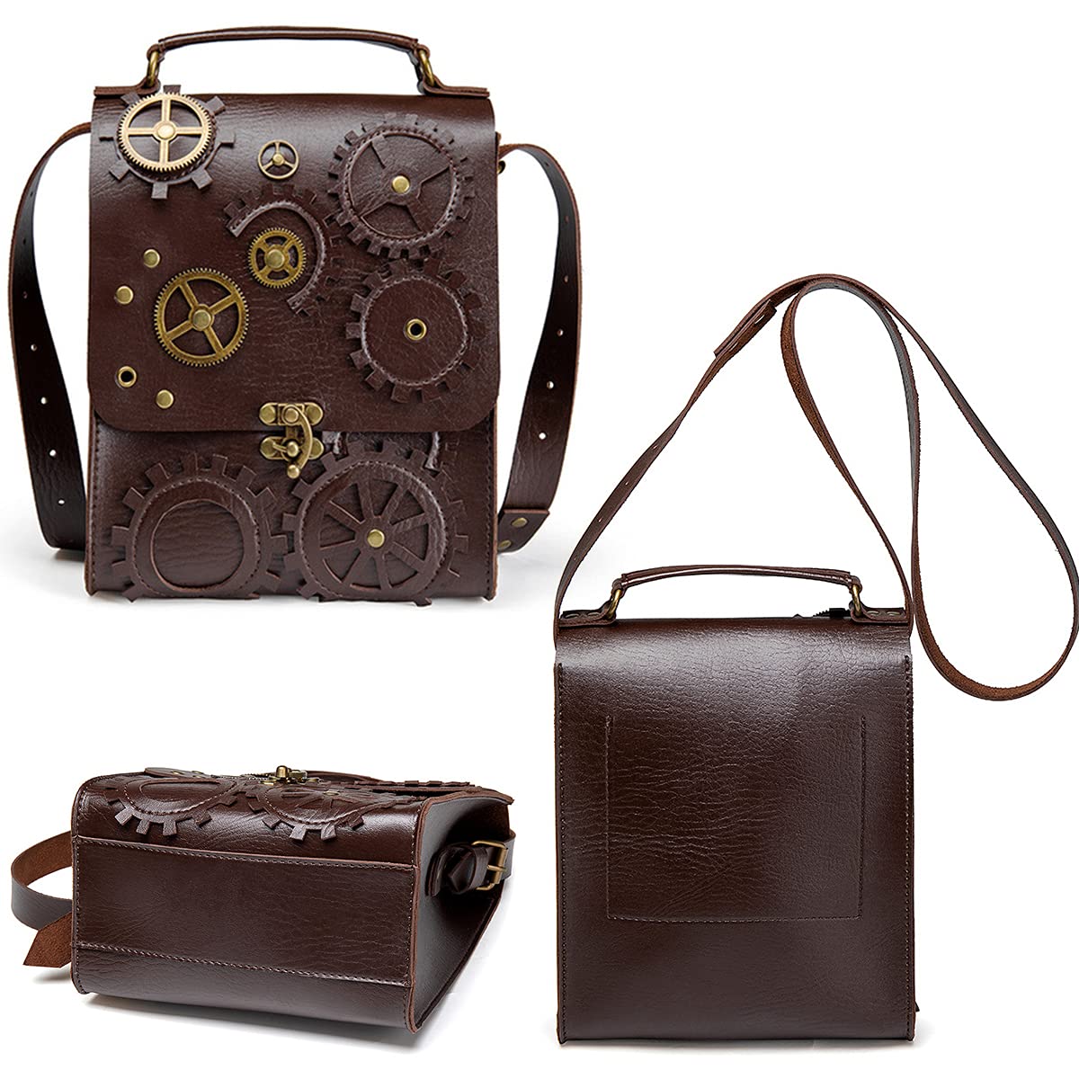 Messenger Bag Leather Retro Briefcase Steampunk Crossbody Shoulder Purse Satchel for Women Lolita Gothic Costume Accessory