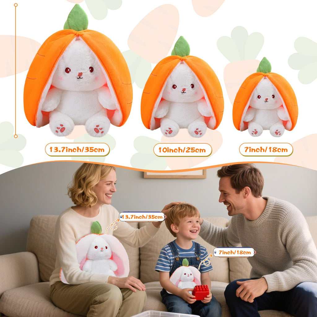 MIAODAM Bunny Stuffed Animal Reversible Cuddle Bunny Stuffed,Strawberry Bunny Transformed Rabbit Plush Zipper,Turns Into Ears Bunnies Plushies Toy Cute Stuffy Doll Easter