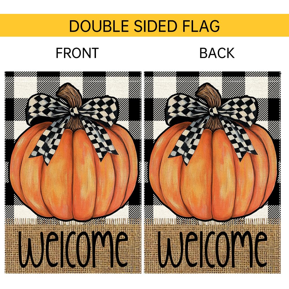Fall Garden Flag For Outdoor Decor Thanksgiving Garden Flags Autumn Stained Glass Pumpkin Maple Leaf Double Sided Small Burlap Outside Porch Lawn Yard Flags Decorations 12.5x18 Inch