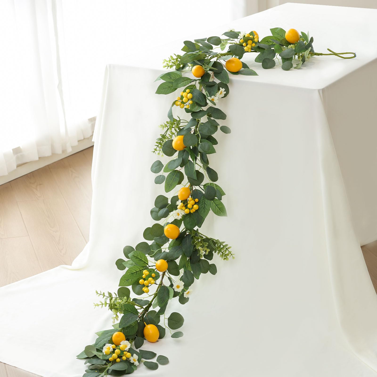 Mizii Artificial Sunflower Garland 6FT Fake Silk Sunflowers Flower Garland Autumn Hanging Vines Decorations for Kitchen Table Centerpieces Room Wall Party Wedding Birthday Fall Decor (Orange)