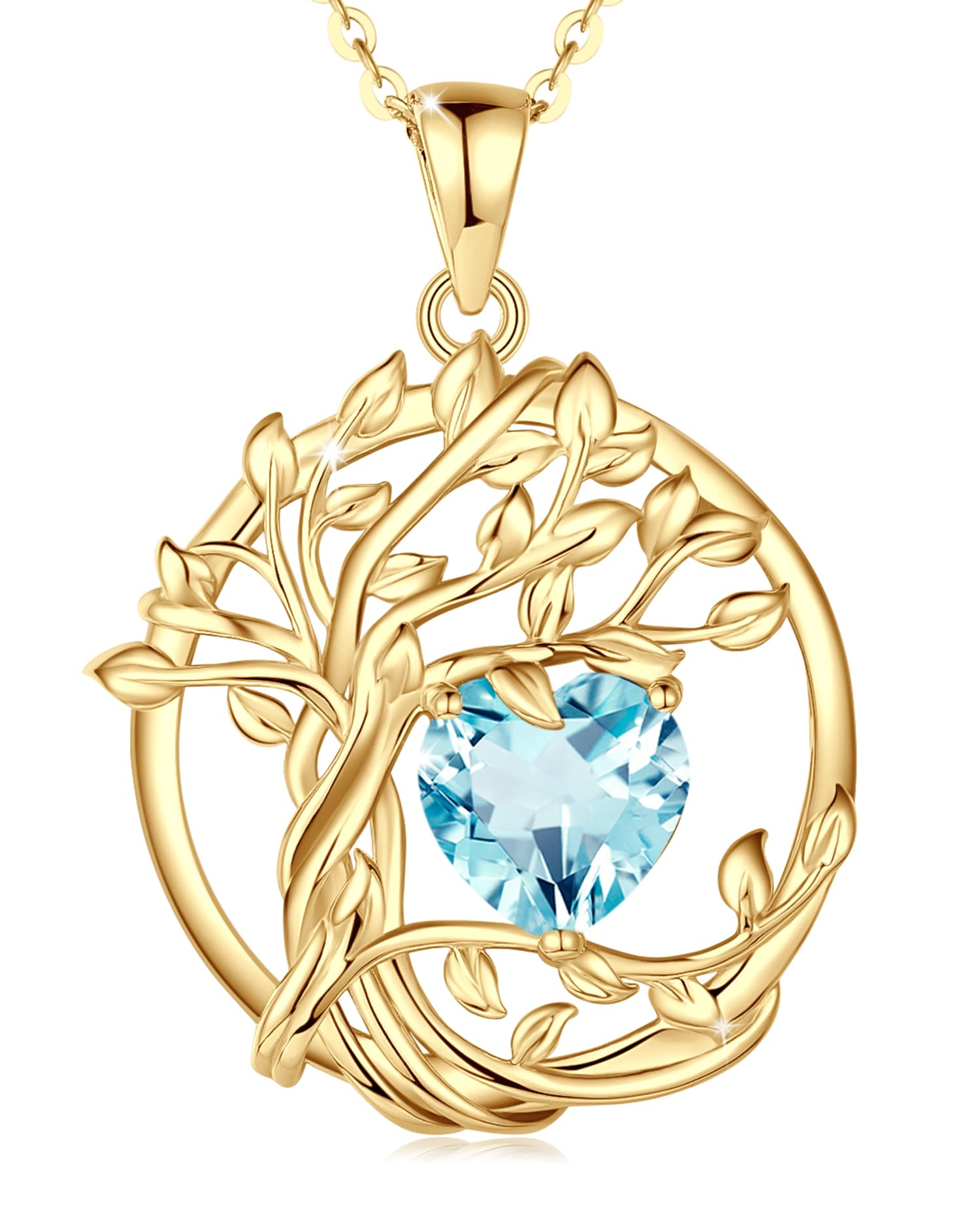 FANCIME Tree of life Birthstone necklace Sterling Silver Pendant Birthstone Necklace Gemstone Anniversary Birthday Jewelry Mothers Day Gifts for Mom Her Wife