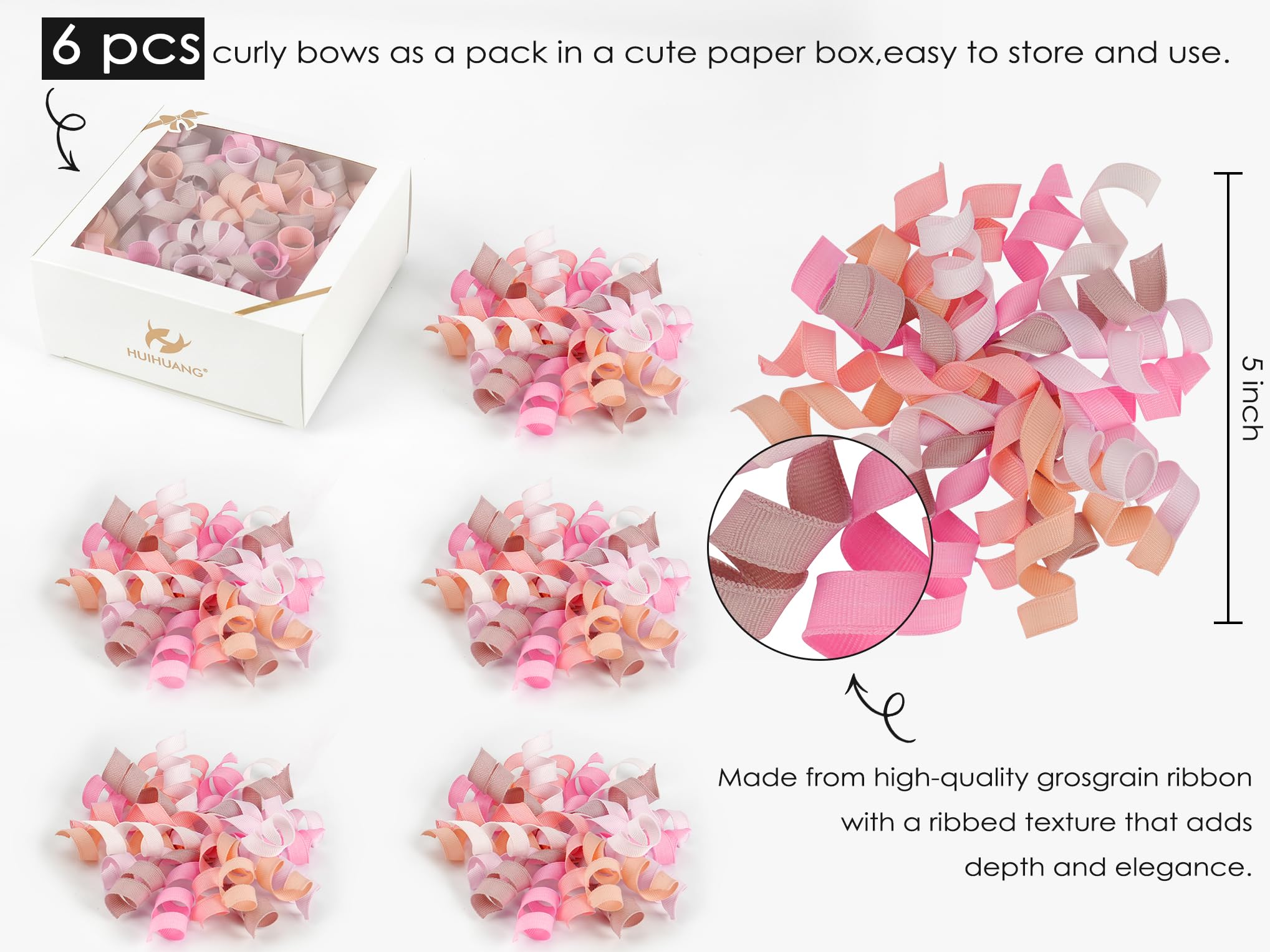 HUIHUANG Green Curly Gift Bows Self Adhesive Sage Green Burst Gift Bow for Gift Wrapping, Birthday, Wedding Baby Shower Party Favors, Wine Bottle, Treat Bags- 6 Counts