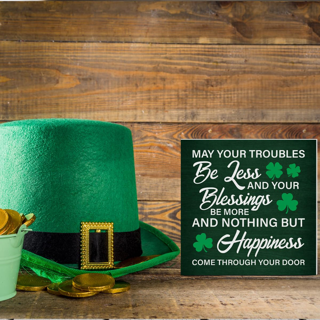 Dumyum St. Patrick's Day Decorative Sign, Wooden, 5 Inches x 5 Inches, Green, Rustic, Tabletop or Wall Mount