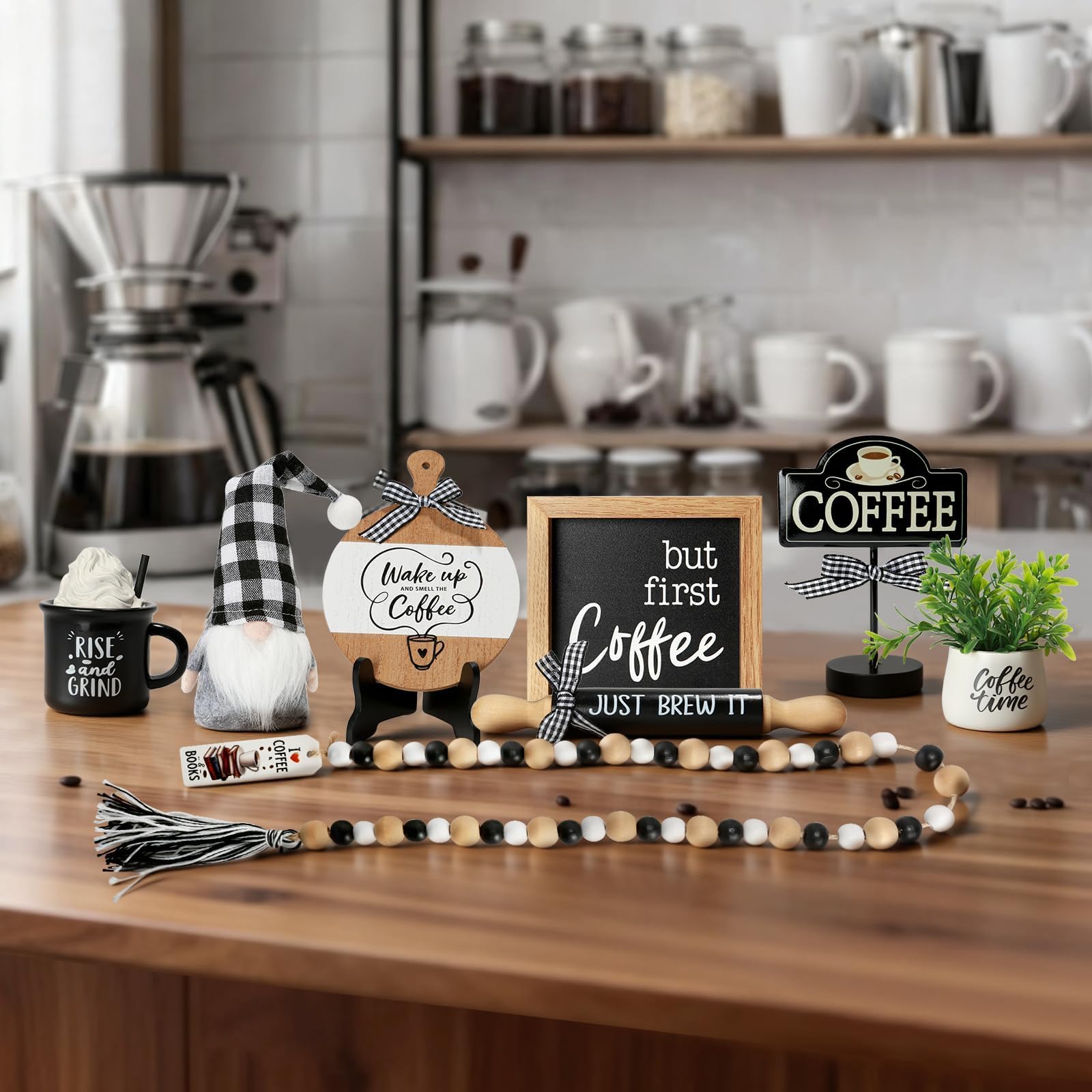 Christmas Decorations 8 PCS Tiered Tray Decor Set, Cute Tabletop Christmas Decor for Home Office Shelf Mantel Coffee Bar Xmas Table Centerpieces Tray Objects Holiday Decoration Set