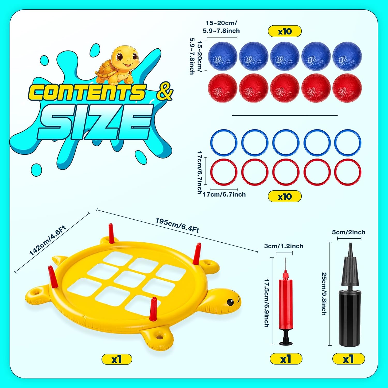 2 in 1 Pool Toys Games for Kids, Pool Tic Tac & Ring Toss Games for Adults Teens Family Party, Giant Inflatable Floating Tic Tac Toe with Cup Holder, 10 Balls & 10 Rings, Fun Swimming Beach Yard Game