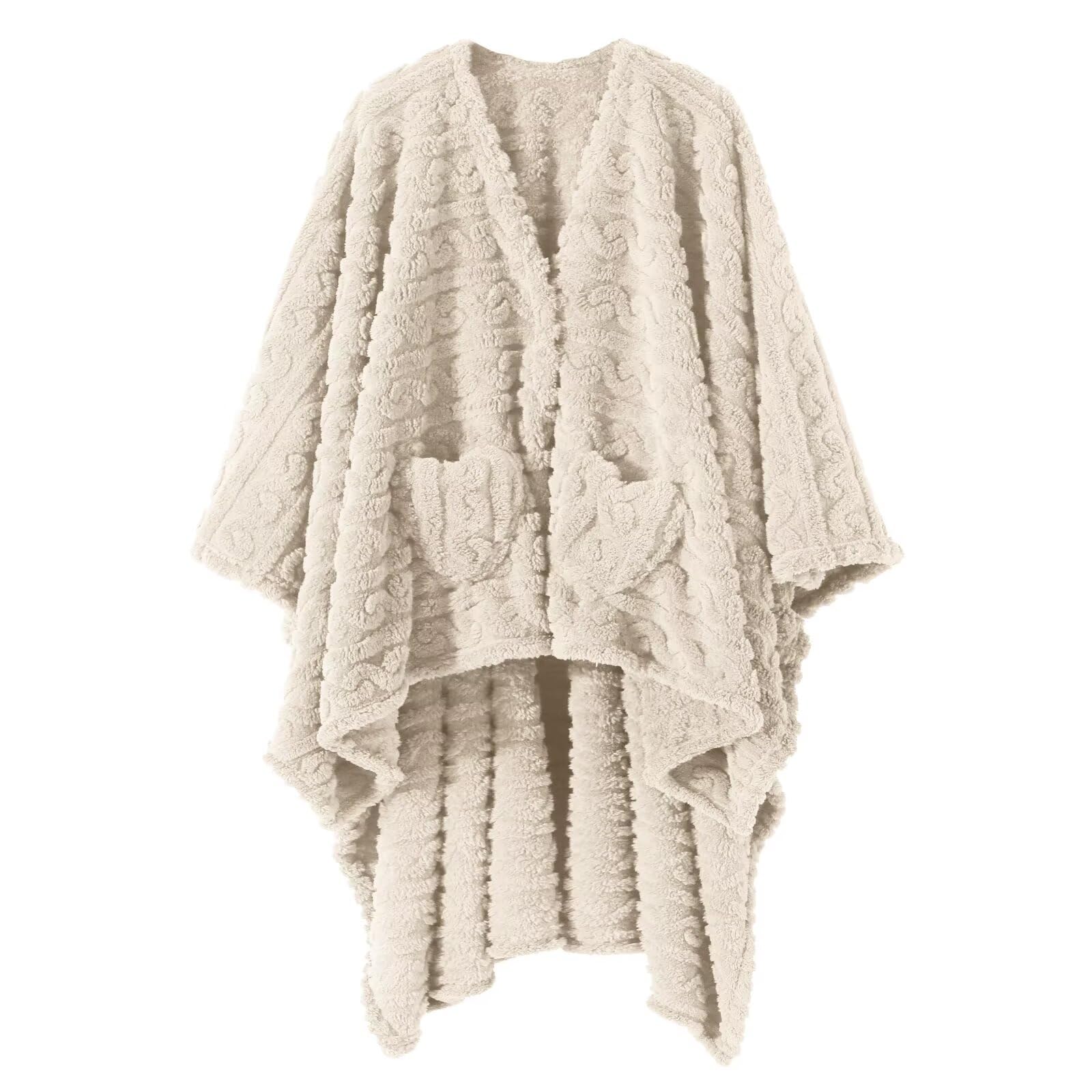 Wearable Blanket Poncho Cape Wrap for Adult, Cozy Sherpa Fleece Pocketed Shawl TV Throw Blankets for Office and Lounge(Caramel,58'' x 64'')