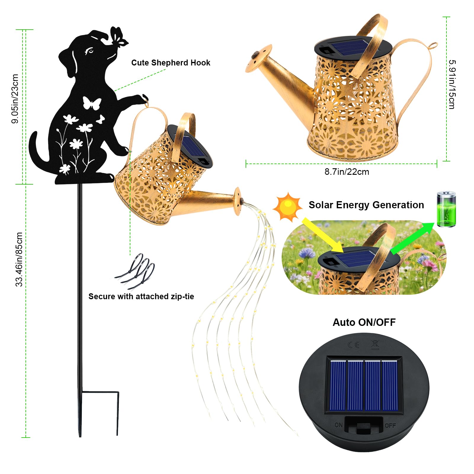 Solar Watering Can Lights, Cat Hanging Lantern Solar Lights Outdoor, Cat Lover Gifts for Mom Women Birthday Mother's Day Christmas, Waterproof Garden Decor Outside Patio Yard Pathway Backyard