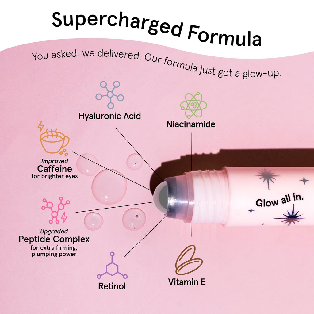 grace & stella Under Eye Brightener Roller - Airplane Travel Essentials - Travel Size Toiletries - Retinol & Caffeine Eye Serum for Puffiness, Dark Circles, Wrinkles - Vegan Skincare (15ml / 0.51floz)
