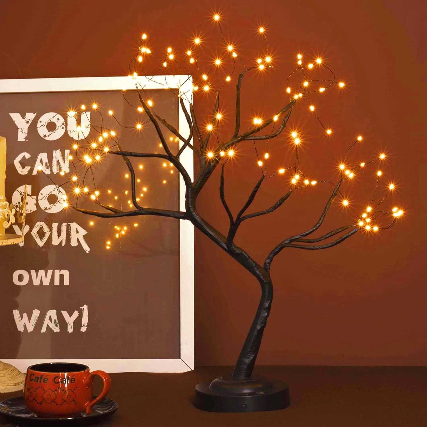 FuChsun Tabletop Bonsai Tree Light 108 LED Fairy Artificial Tree Lamp fot Room Party Home Centerpieces Decoration, Battery/USB Operated (Galaxy Glow Silver Branch)
