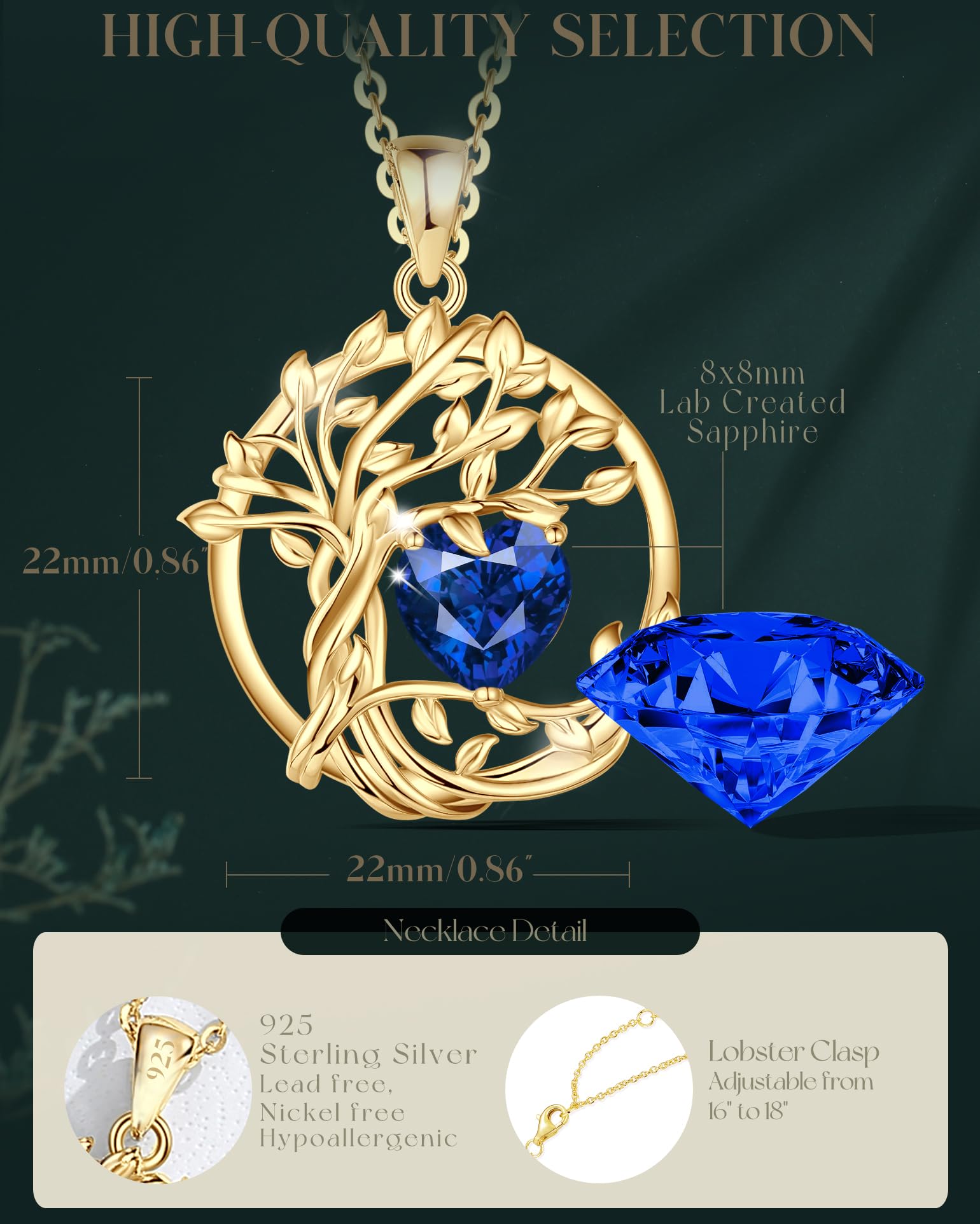 FANCIME Tree of life Birthstone necklace Sterling Silver Pendant Birthstone Necklace Gemstone Anniversary Birthday Jewelry Mothers Day Gifts for Mom Her Wife