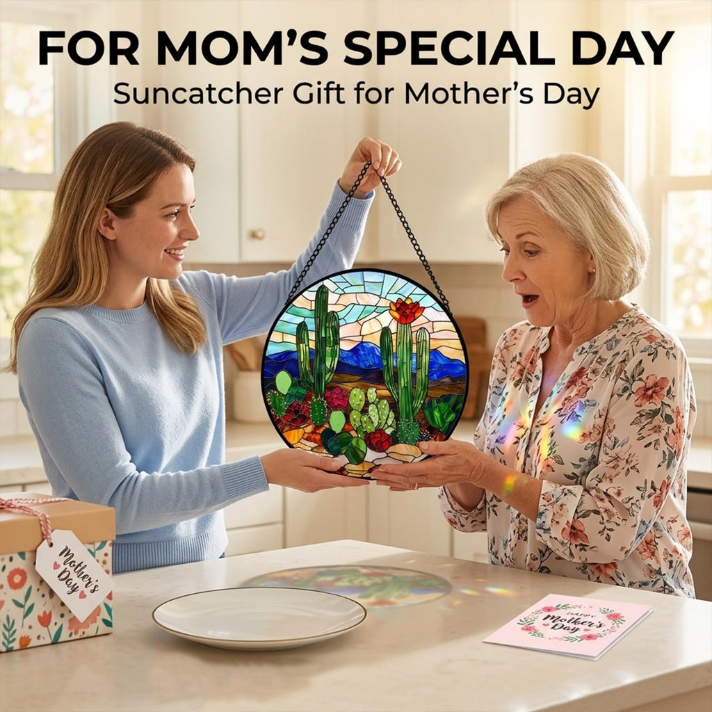 Birthday Gifts for Women - Beach Shell Faux Stained Glass Window Hanging Sun Catcher for Door Garden Acrylic Ocean Decor Mother's Day Christmas for Mom Men Nana Grandma Sisters 6.3"