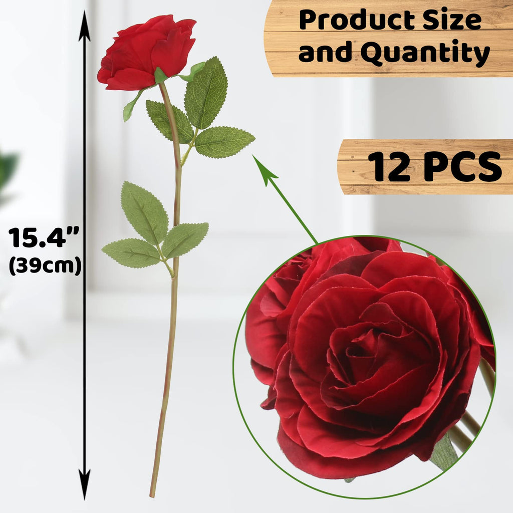 Hananona Artificial Roses Flowers for St. Patrick's Day，12 Pcs Silk Green Rose Bouquet for Spring Home Decoration, Green Faux Roses for Wedding