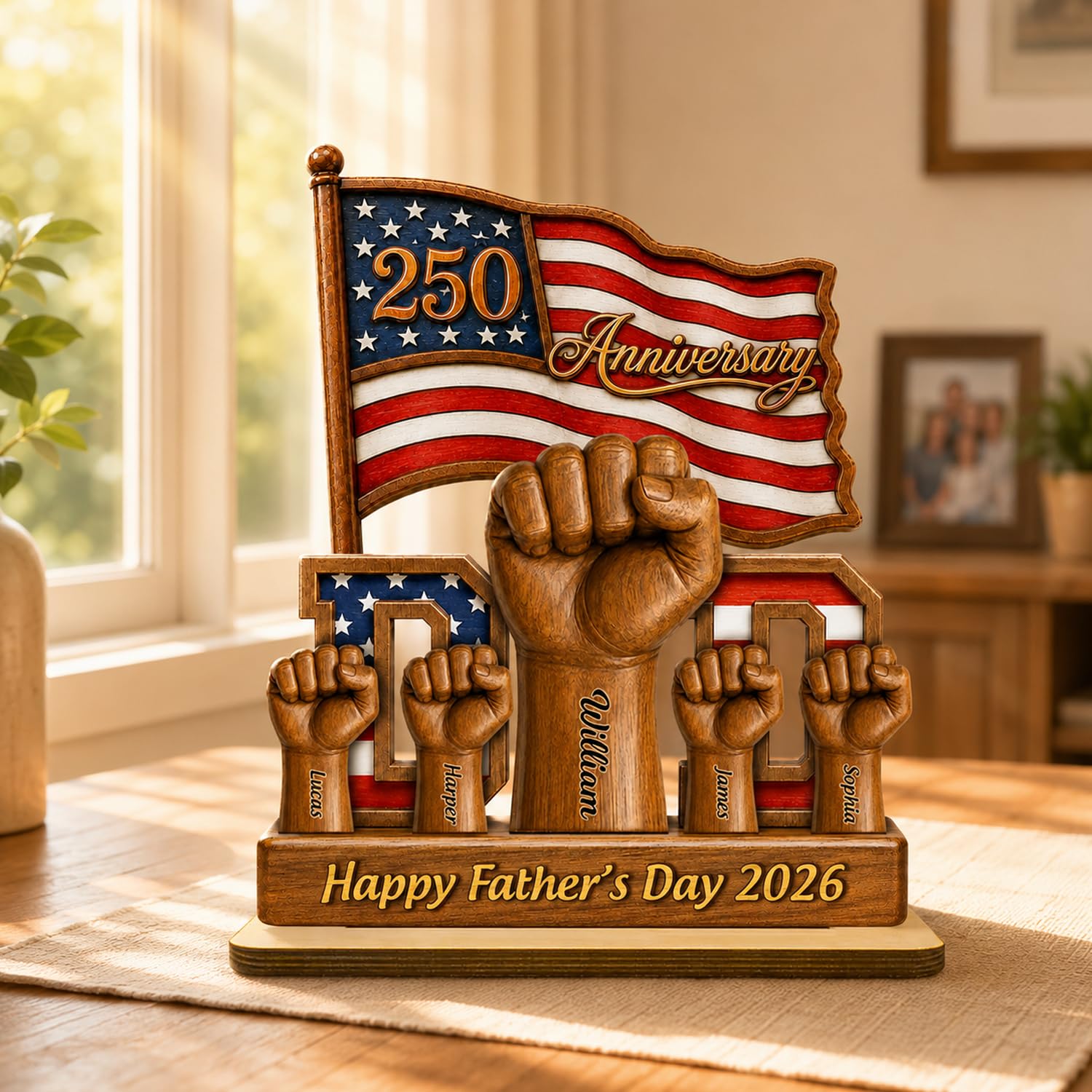 Personalized Fist Bump Dad and Kids Name Wooden Plaque, Custom Fathers Day Plaque for Dad Grandpa, Customized Sign Decorations for Daddy, Grandpa, Heartfelt Father's Day Birthday Gifts for Husband
