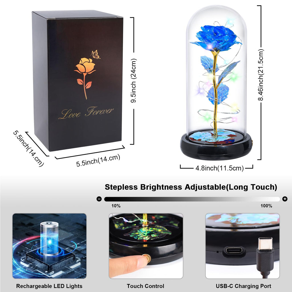 Pusuny Mothers Day Flowers Gifts for Mom Women Birthday Gift Galaxy Glass Rose Forever Eternal Crystal Flowers Rose in Glass Dome with Butterfly Mother's Day Roses Gifts for Mom Daughter Wife Purple