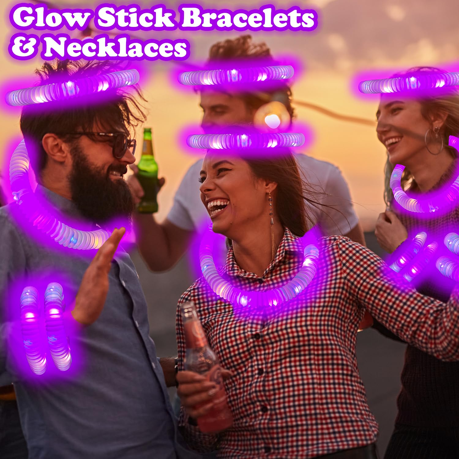 Kannove 12-24 PCS Green Glow Sticks Party Favors Supplies for Kids,4th of July LED Light up Pop Tubes for Toddlers,Neon Necklaces Bracelets Accessories,Glow Birthday Dance Camping Party Decorations