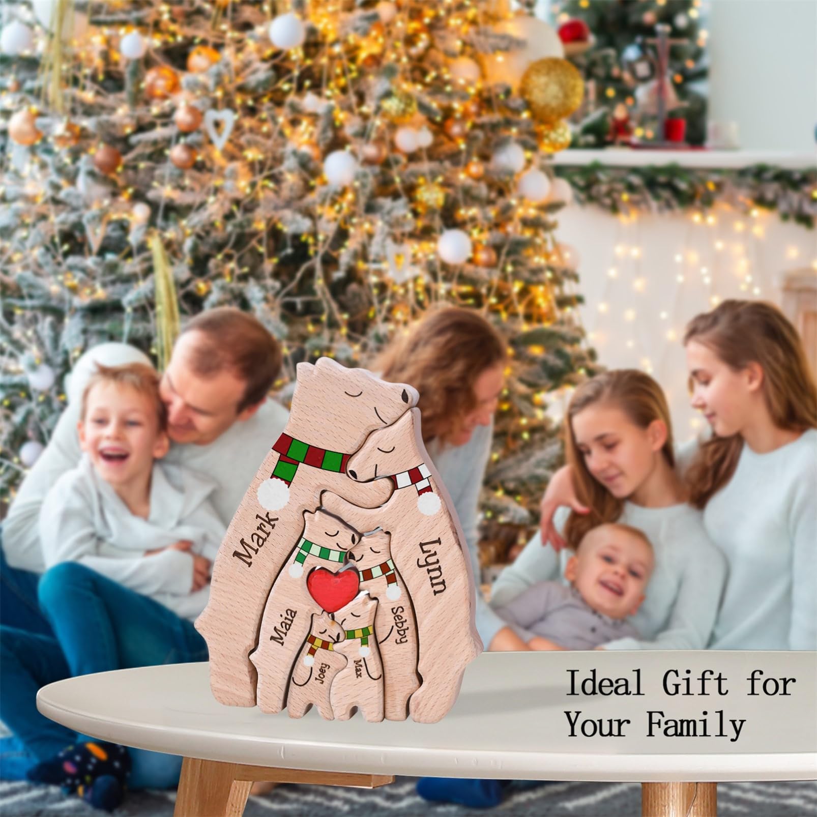 Personalized Family Name Puzzle with 2-8 Names Custom Wooden Bear Puzzle with Names Customized Wooden Puzzle Gifts for Christmas (Bear)