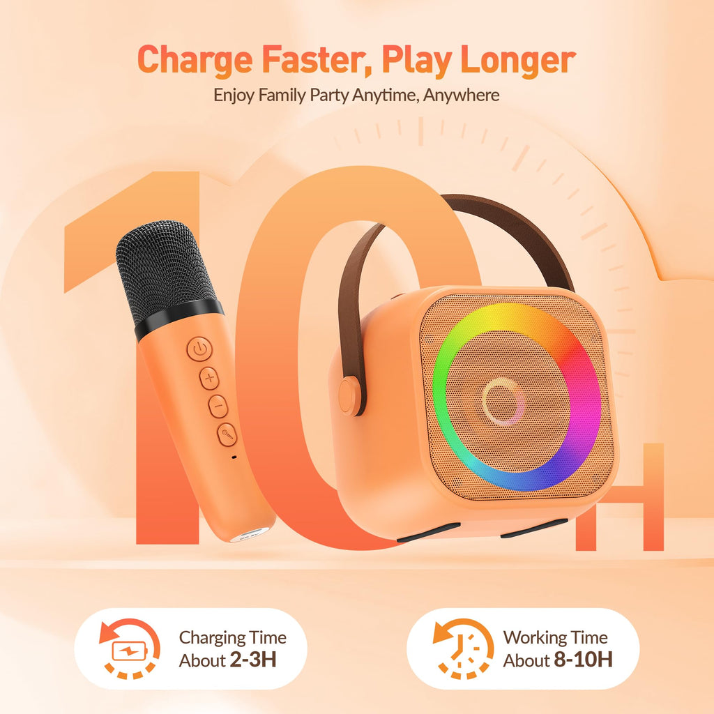 Mini Karaoke Machine, Portable Bluetooth Karaoke Speaker with 2 Wireless Microphones and Party Lights for Kids and Adults, Birthday Gifts for Girls Boys Family Home Party