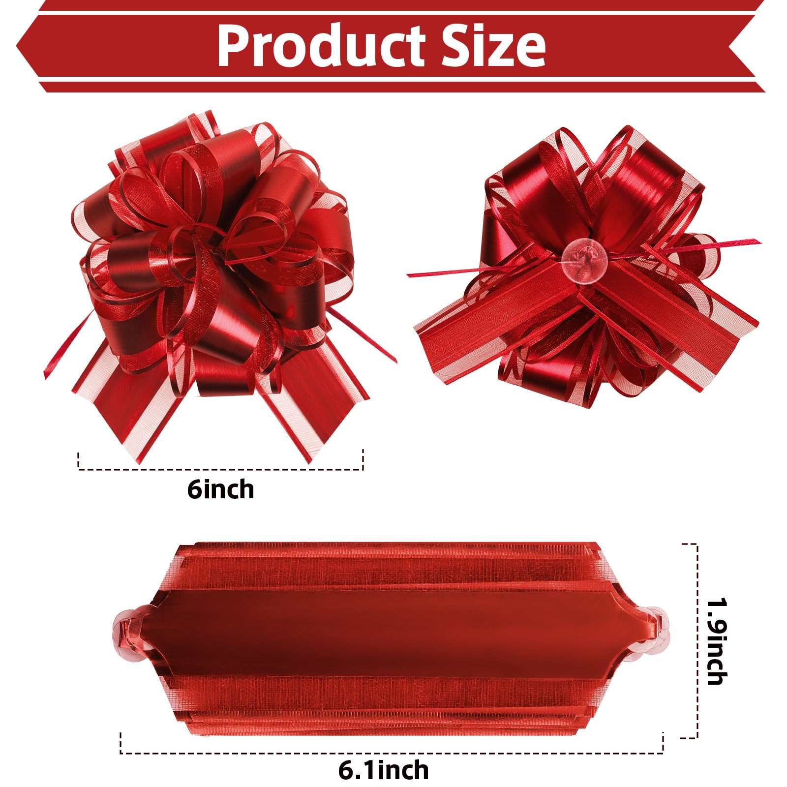 Pull Bows for Gift Wrapping: 8PCS 6 Inch Multiple Colors Large Bow | Waterproof Reusable | Birthday Party Wedding Ribbon Bow | Perfect for Christmas Valentine's Day | Boxes or Flower Decorations