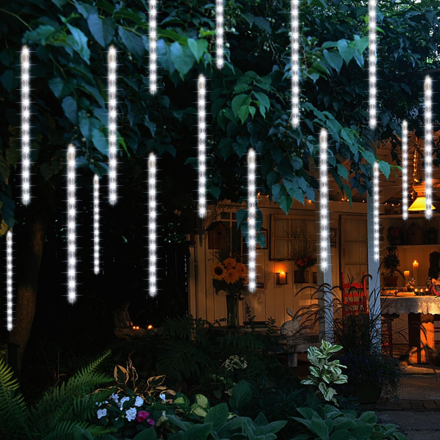 Meteor Outdoor Icicle Lights - 12 Inch, 288 LED, Snow Falling, Connectable, Red & Green, Xmas Wedding Party Tree Decor