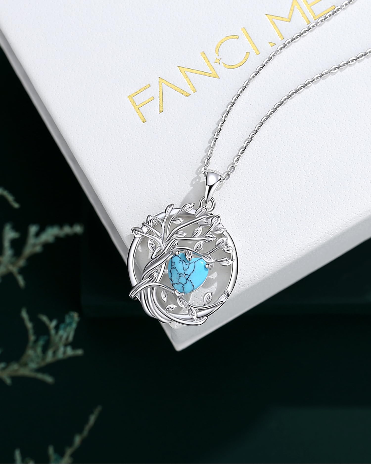 FANCIME Tree of life Birthstone necklace Sterling Silver Pendant Birthstone Necklace Gemstone Anniversary Birthday Jewelry Mothers Day Gifts for Mom Her Wife