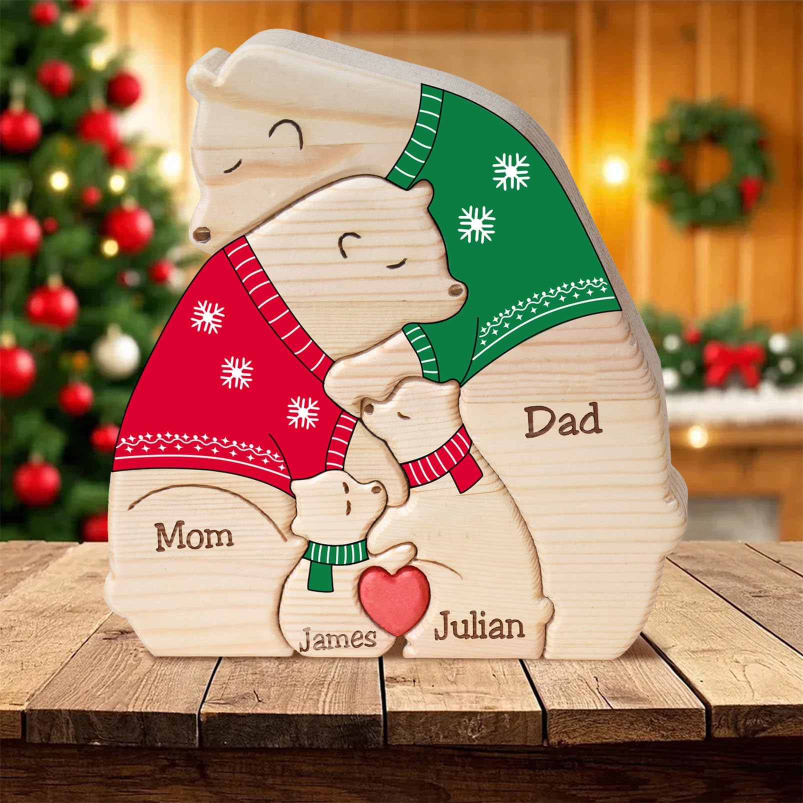 Personalized Family Name Puzzle with 2-8 Names Custom Wooden Bear Puzzle with Names Customized Wooden Puzzle Gifts for Christmas (Bear)