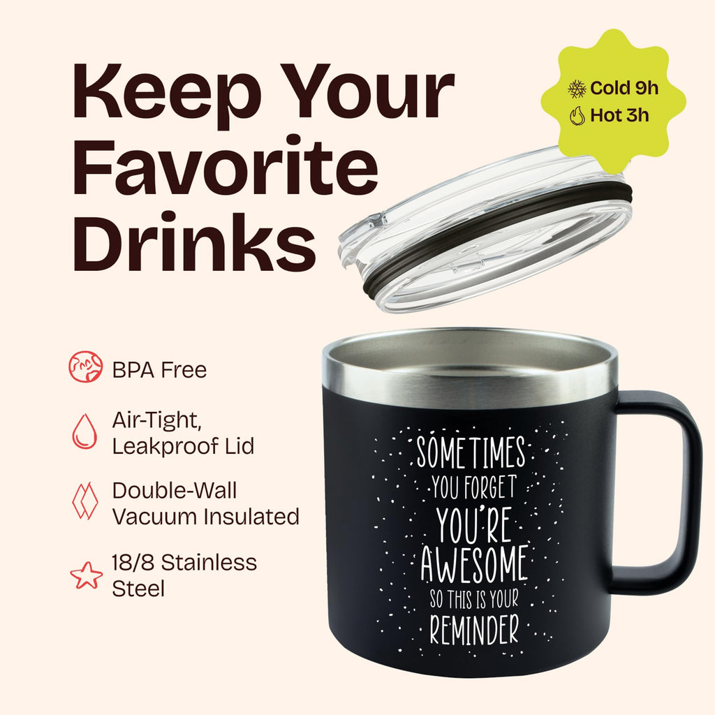 Birthday Gifts for Women Friendship - Purple Gifts for Women Coffee Mug 14oz Sometimes You Forget You're Awesome Unique Gift Idea for Older Women Over 50, 60, Inspirational Cup for Mom, Her
