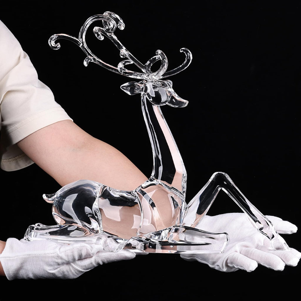 18" Tall Acrylic Christmas Reindeer Figurine - Elegant Clear Large Reindeer Ornaments for Christmas Indoor Decor, Holiday Centerpiece, Living Room, Fireplace, Table Display (Gold Standing Reindeer)