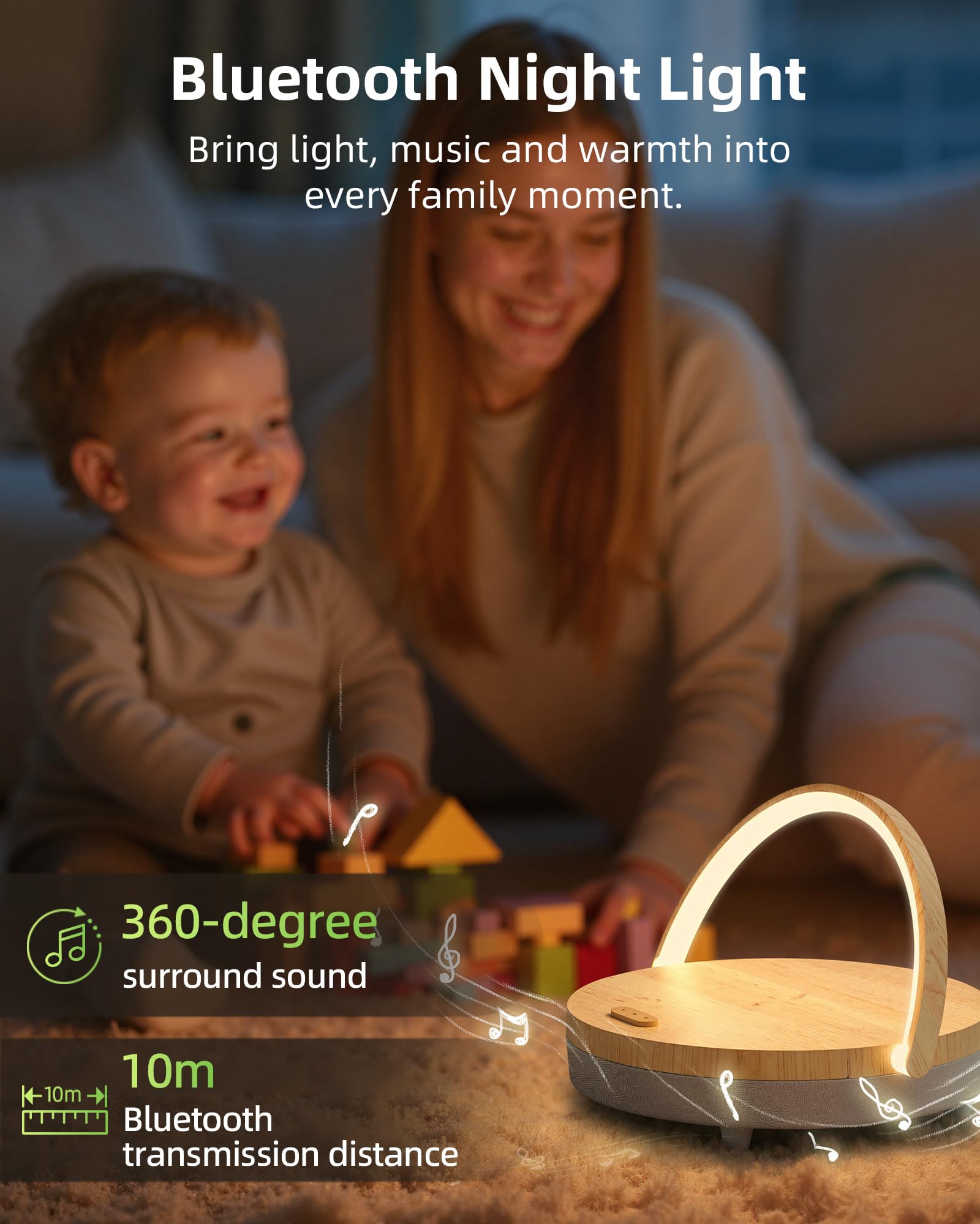EZVALO Gifts for Mom, 4-in-1 Bedside Lamp with Bluetooth Speaker, Dimmable Night Light, Charging Station and Phone Holder, Birthday Gifts for Women, Teens, Wife and Friends