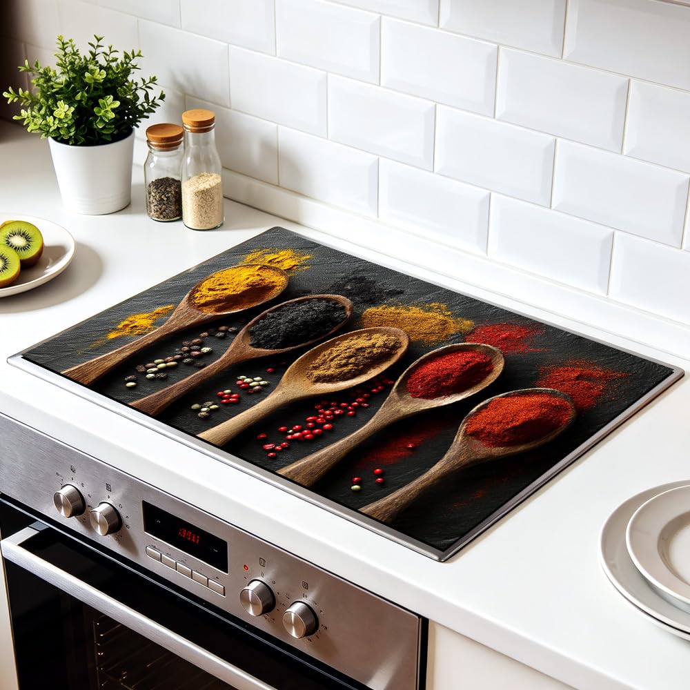 Stove Mat 28.35 x 20.47 Inch Christmas Fireplace and Tree Design Cozy Living Room Holiday Scene Decorative Kitchen Countertop Cover Reusable Flexible Mat for Gas Range Electric Stove Home Winter Décor