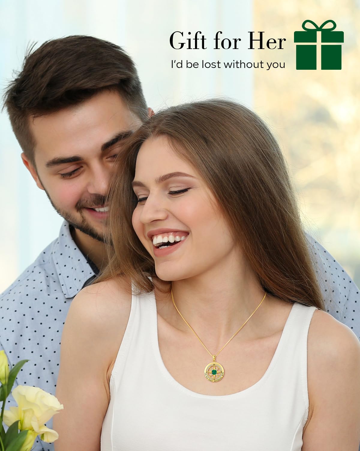 S925 Necklace Gift for Wife |Compass Jewelry |Women Anniversary |Sterling Silver |Girlfriend Birthday Gifts for Her Valentines |I'd be Lost without You |Jewel 18K Gold
